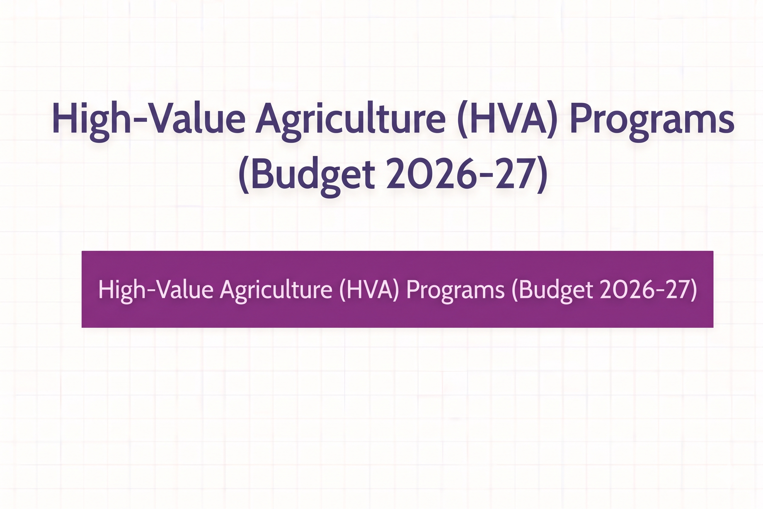 High-Value Agriculture (HVA) Programs (Budget 2026-27)